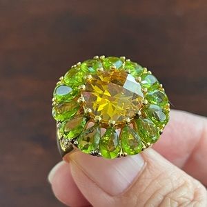 Genuine peridot citrine gold plated sterling silver ring